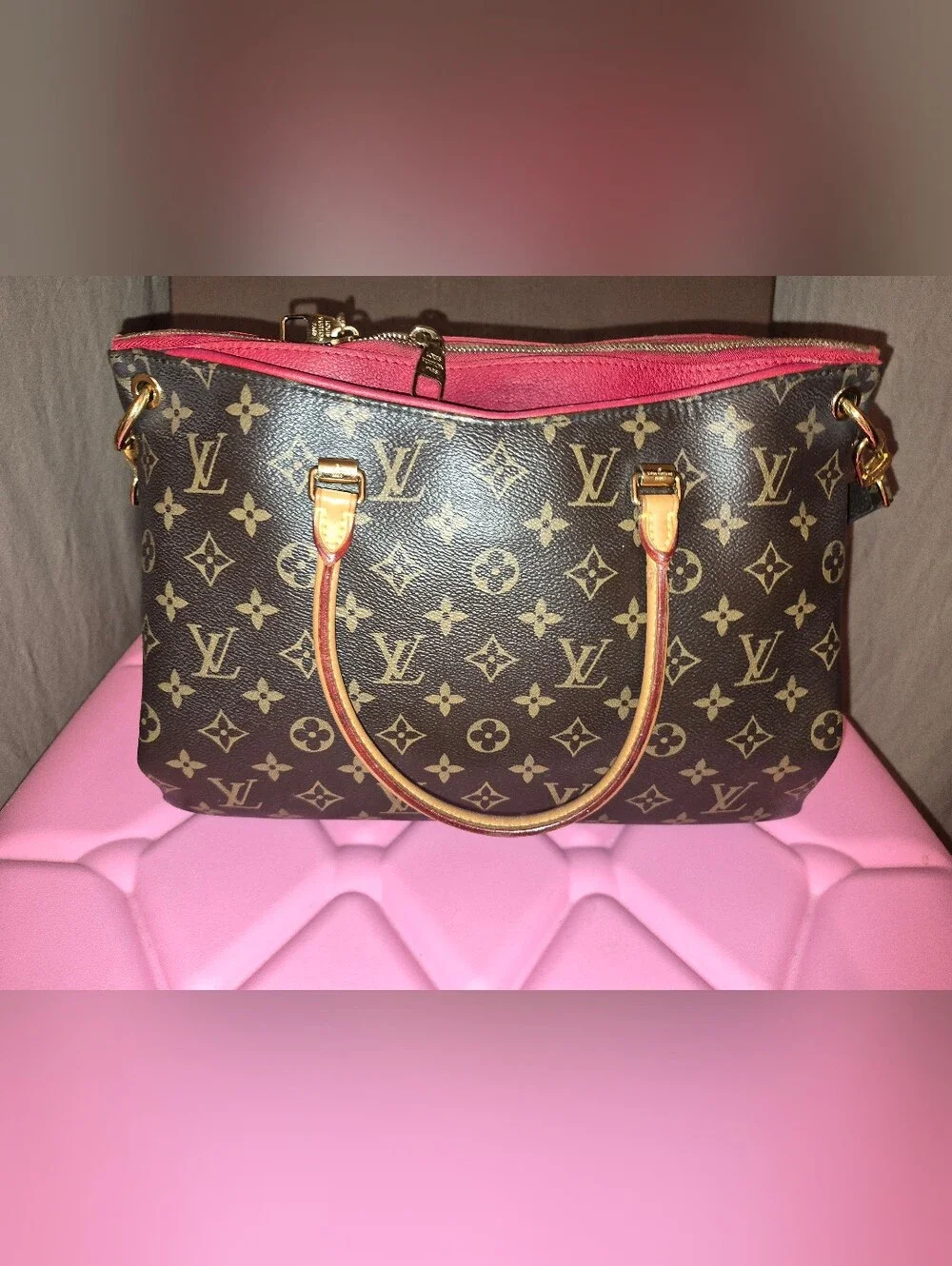Louis Vuitton Pallas Monogram Shoulder Bag with Cerise Interior